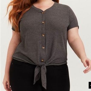 Waffle Button-Front Tie-Front Blouse | Torrid
